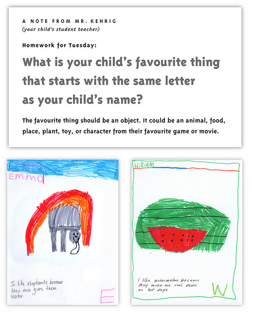 Emma (letter E) said “I like elephants because their nose gives them water.” William (letter W) said “I like watermelons because they cool me down  on hot days.“